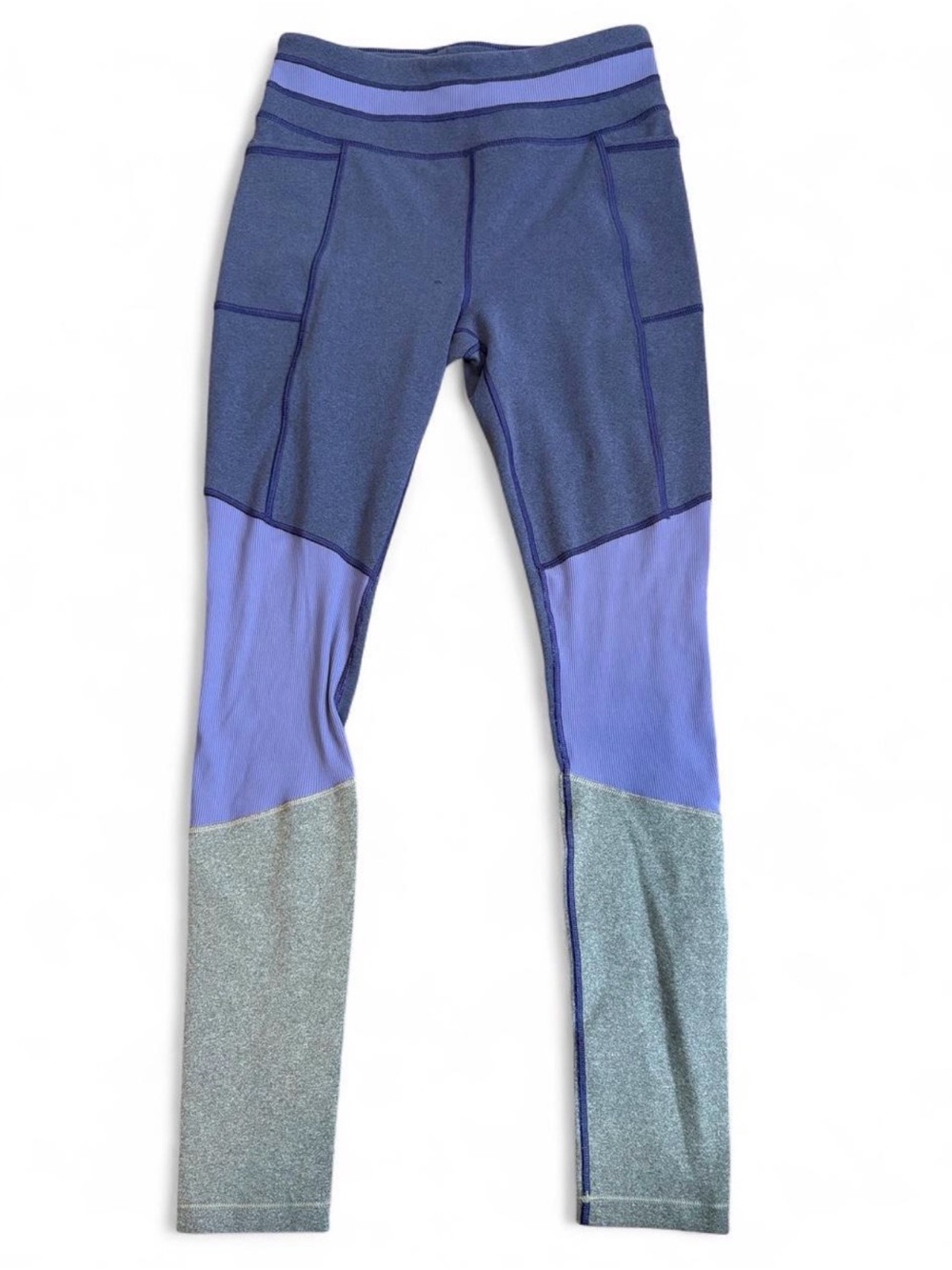 Calia Essential Ribbed Colorblock Leggings Pockets Blue Purple Gray Womens S